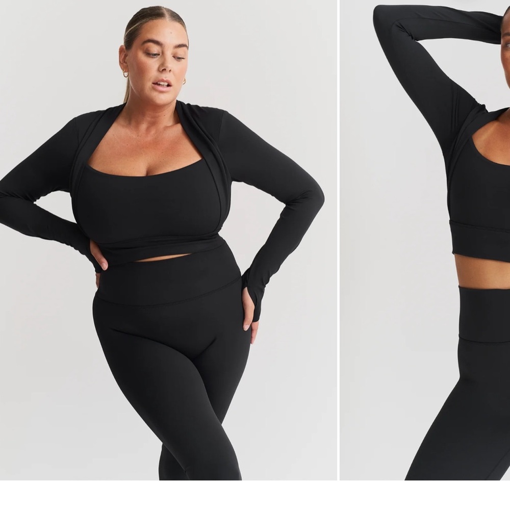 Sisterly Tribe Soft Sculpt Bolero long  sleeve workout top in black